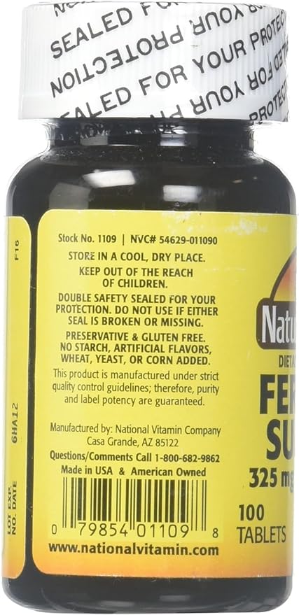 Nature's Blend Iron Ferrous Sulfate 325mg BPK, Assorted, Tablets, 100 Count, Pack of 2