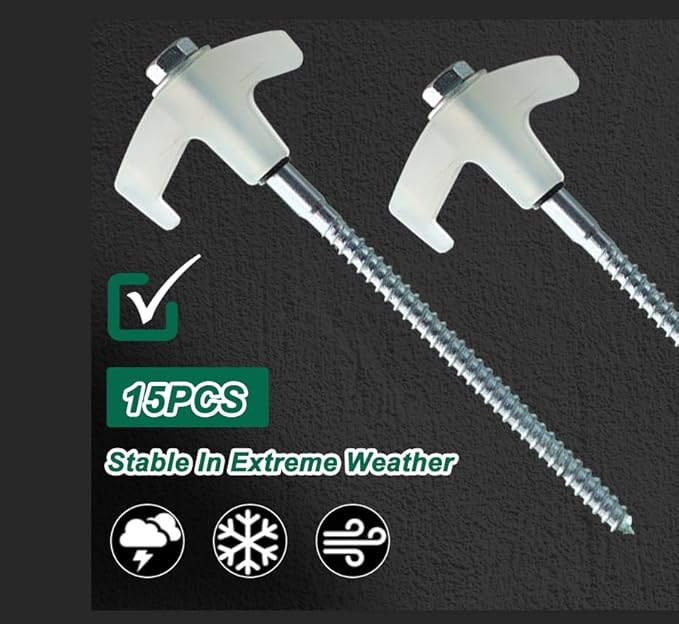 8" Screw in Tent Stakes-15 Pack Metal Ground Anchors for Camping-Tent Stakes Heavy Duty, Threaded Spikes with Hex Head Driver, Includes Storage Box