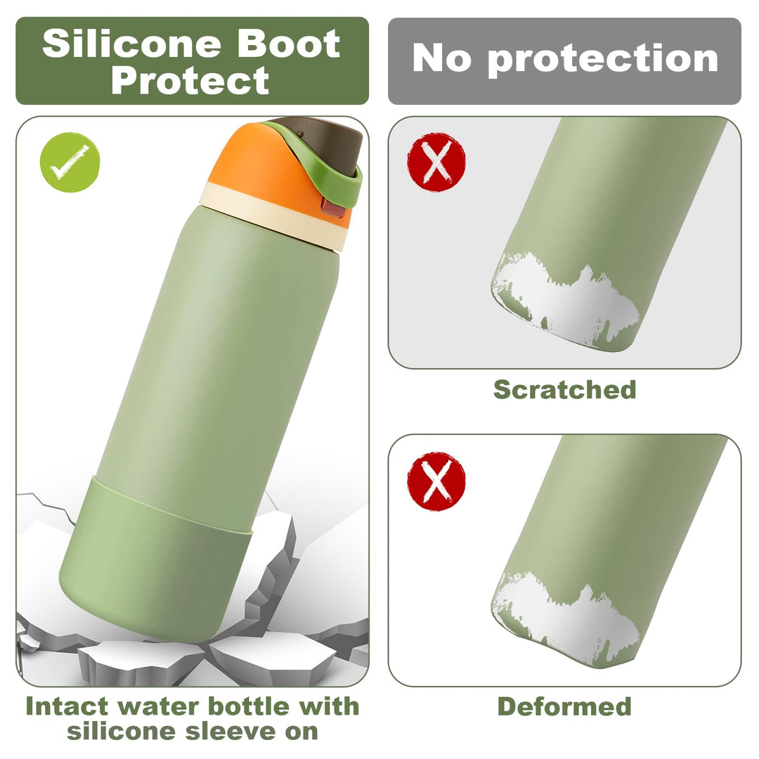 Alwenid 2PCS Silicone Water Bottle Boot for Owala 40 Oz, Anti-Slip Protective Sleeve Bottom Bumper Protector for FreeSip, Twist, and Flip Stainless Steel Water Bottles (Mint+Clear)