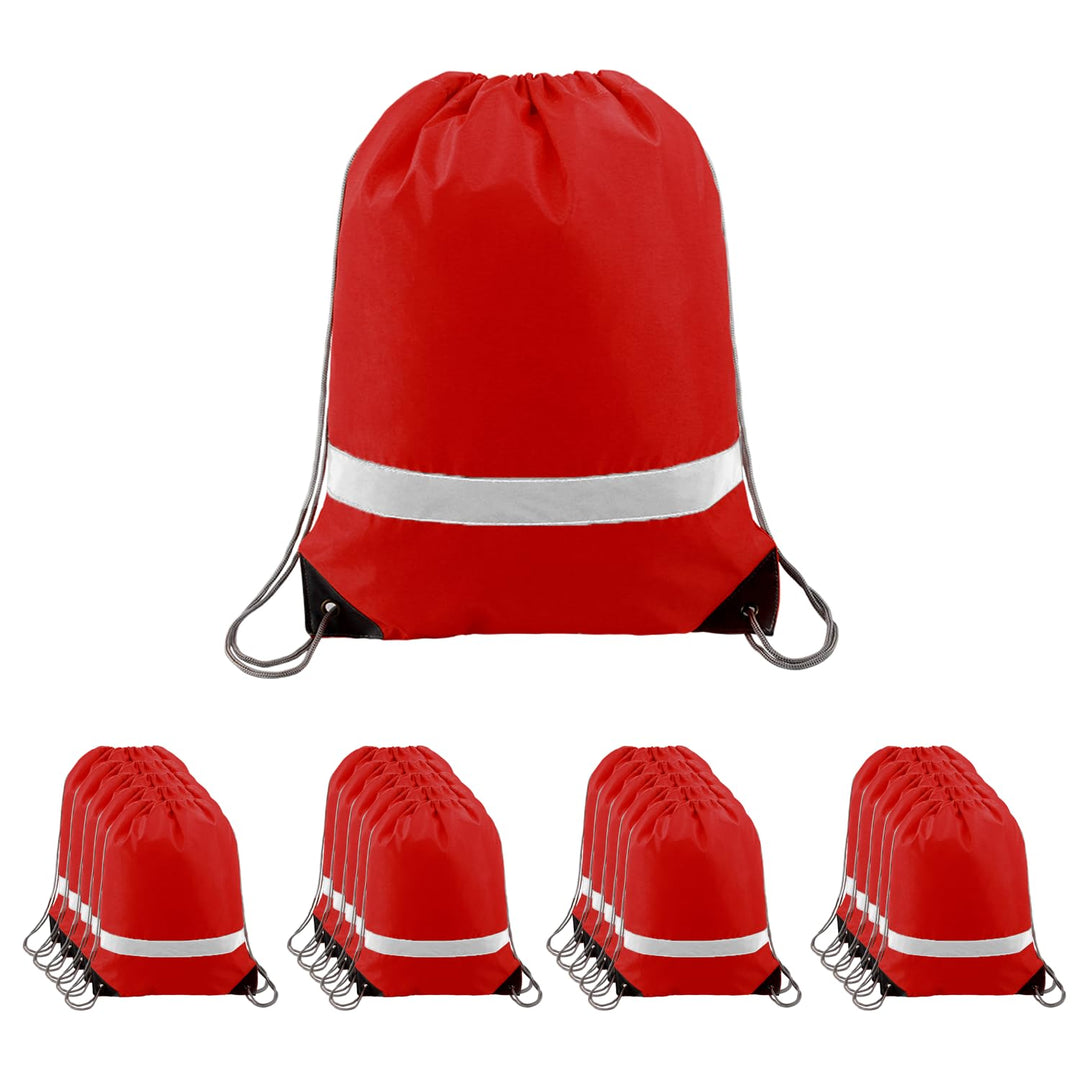 BeeGreen Reflective Drawstring Bags 20 Packs Red Large Drawstring Bags Backpack for Gym Sports Trip with Reflective Strip Cinch Sack DIY for Women Men Cinch Bags For Team…