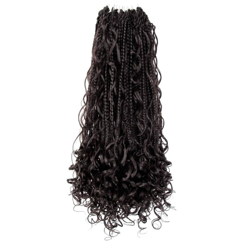 Niseyo Goddess Box Braids Crochet Hair 18 Inch 8 Packs Long Crochet Box Braids Pre Looped Curly Ends Boho Style Synthetic Hair (4#/Brown)