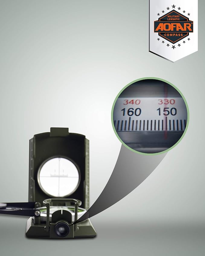 AOFAR AF-4074 Military Compass for Hiking,Lensatic Sighting Waterproof,Durable,Inclinometer for Camping,Boy Scount,Geology Activities Boating