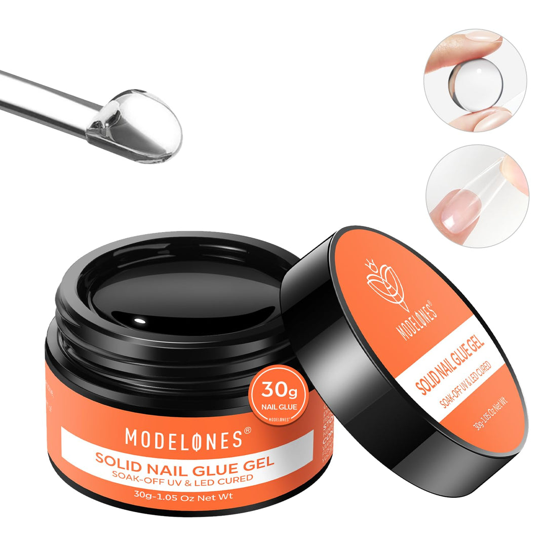 Modelones Solid Nail Glue Gel For Press On Nails, 30G X Gel Glue Long-Lasting Strong Adhesion, Need Uv Light Cured