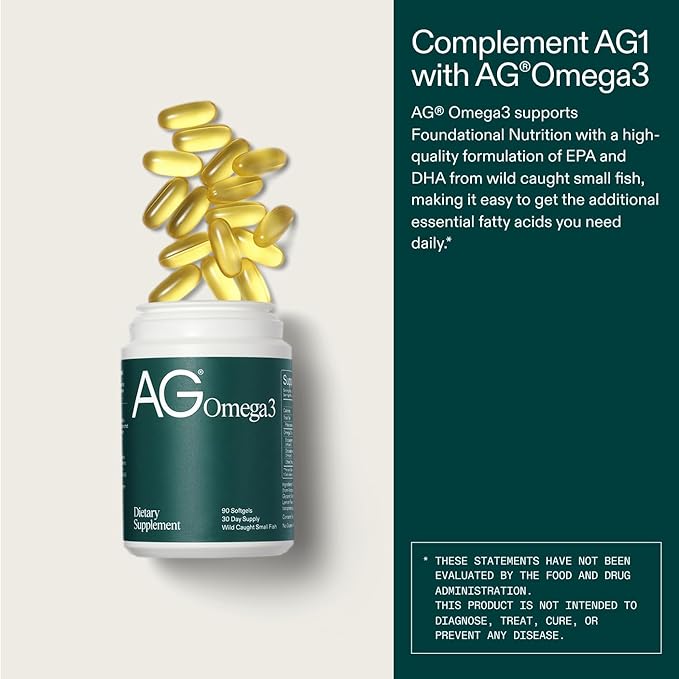 AG1 Omega 3 Fish Oil Supplement Softgel Capsules w/EPA & DHA Fatty Acids from Wild-Caught Fish | 90 ct. 2,000 mg Athletic Greens