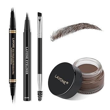 Makeup Kit with 4 Tip Waterproof Microblading Eyebrow Pencil, Eyeliner, Pomade and Dual-ended Brush - Black