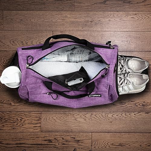 Fitgriff® Gym Bag V1 for Men & Women with Shoe & Wet Compartment - Duffle Bag for Travel, Sports, Fitness & Workout (Purple, 19 x 10 x 10″ (Small))