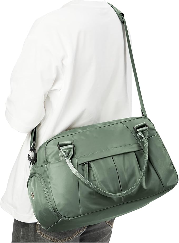 Travel Duffel Bag for Women - Small Waterproof Weekender Tote Carry on Bag with Shoe Compartment, Wet Pocket & Trolley Sleeve - Ideal for Gym, Yoga, Swim, Dance & Workout Green