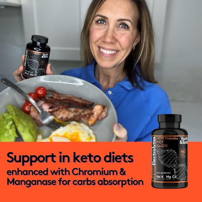 120 MCT Keto Electrolytes Pills | 150 mg Magnesium Probiotics Co Q 10 | Potassium Sodium Chloride Calcium Zinc & D3 Vitamin | Premium Grade Salt Supplement Designed for Low Carbs & Keto Diets