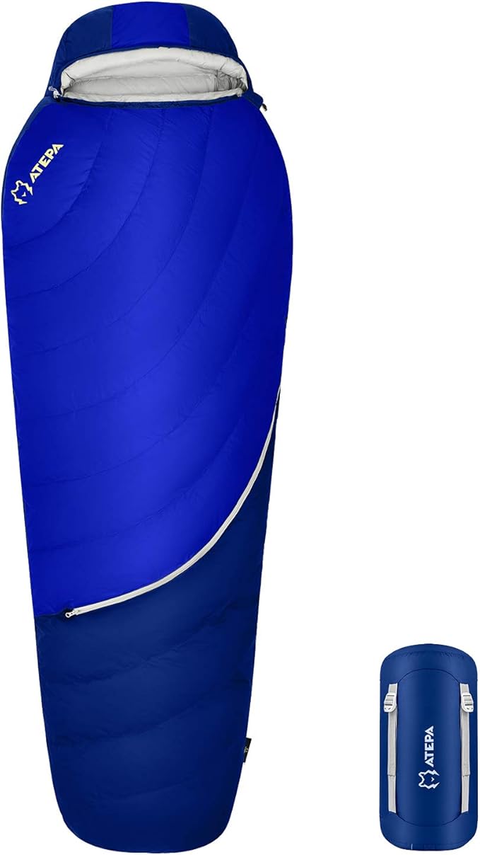 ATEPA Down Sleeping Bag for Adults, 650FP Ultralight 3 Season Compact Packable Sleeping Bag with Compression Sack for Camping Backpacking Hiking
