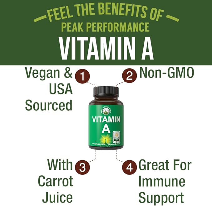 Certified Organic Vitamin A 5000 IU Supplement Capsules High Potency Vitamins. For Adults, Men, Women, Kids. Made with Organic Carrot Juice. Great for Immune, Skin, Eye Support. Non GMO, Vegan Pills