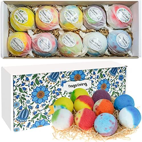 Bath Bombs Gift Set, 10 Organic Bubble Bombs, for Valentine’s Day, Christmas