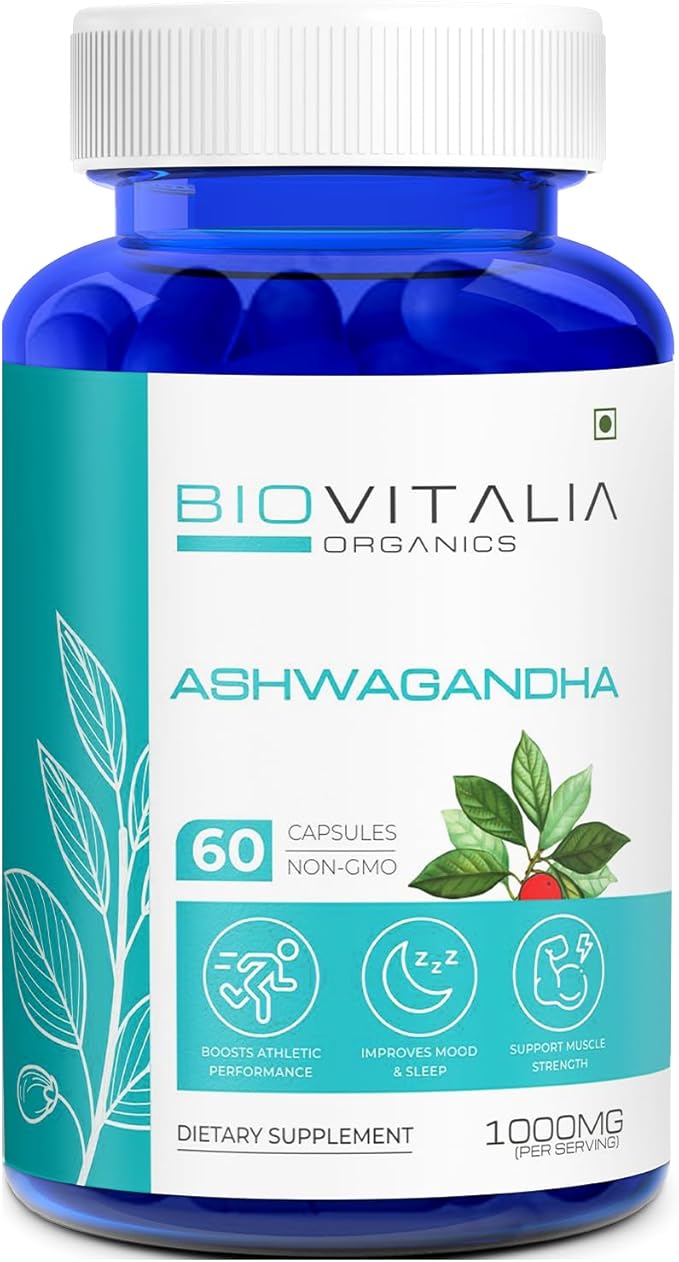 Natural Ashwagandha Capsules 1000mg Herbal Sleep Aid Supplement for Men & Women Adults, Helps Fight Stress Support Energy & Mood, Promote Mind Restfulness - 60 Vegan Capsule