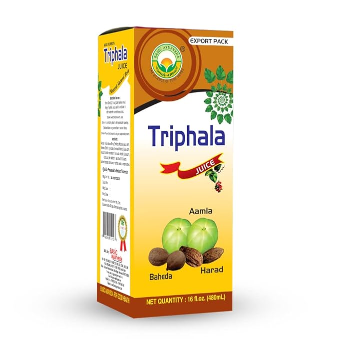 BASIC AYURVEDA Triphala Juice | 16.23 Fl Oz (480ml) | Organic Fruit Juice of Amla Bibhitaki & Haritaki | Natural Source of Vitamin C | for Healthy Hair & Digestion