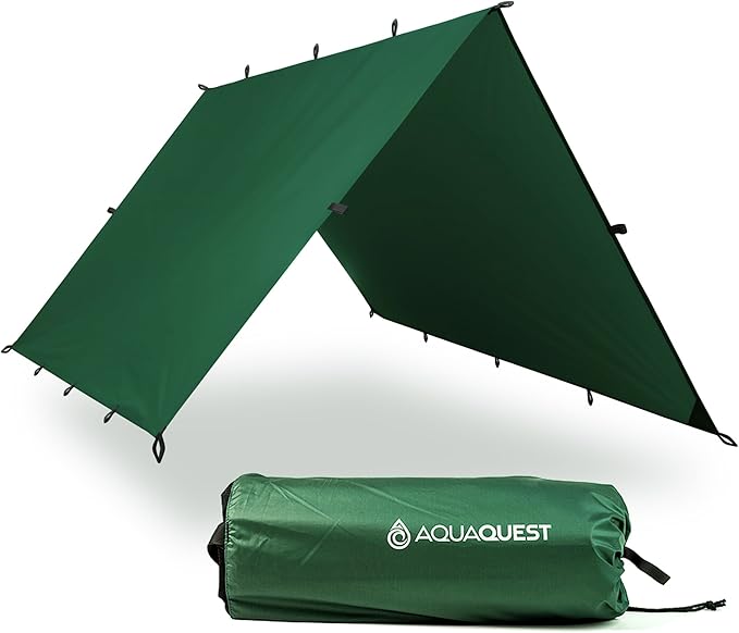 AquaQuest Defender Camping Tarp - Heavy Duty Tent Shelter or Rain Fly - Waterproof Camping Essentials for Hiking, Bushcraft & Hammock, 20 x 13 ft, Forester Green
