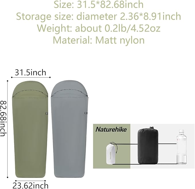 Naturehike Sleeping Bag Liner Ultra-Light 4.51oz - Adult Sleep Sack & Travel Sleep Sack Travel Sheets & Camping Sheet for Backpacking, Hotel, Hostels, Comfy & Easy Care, Full-Length