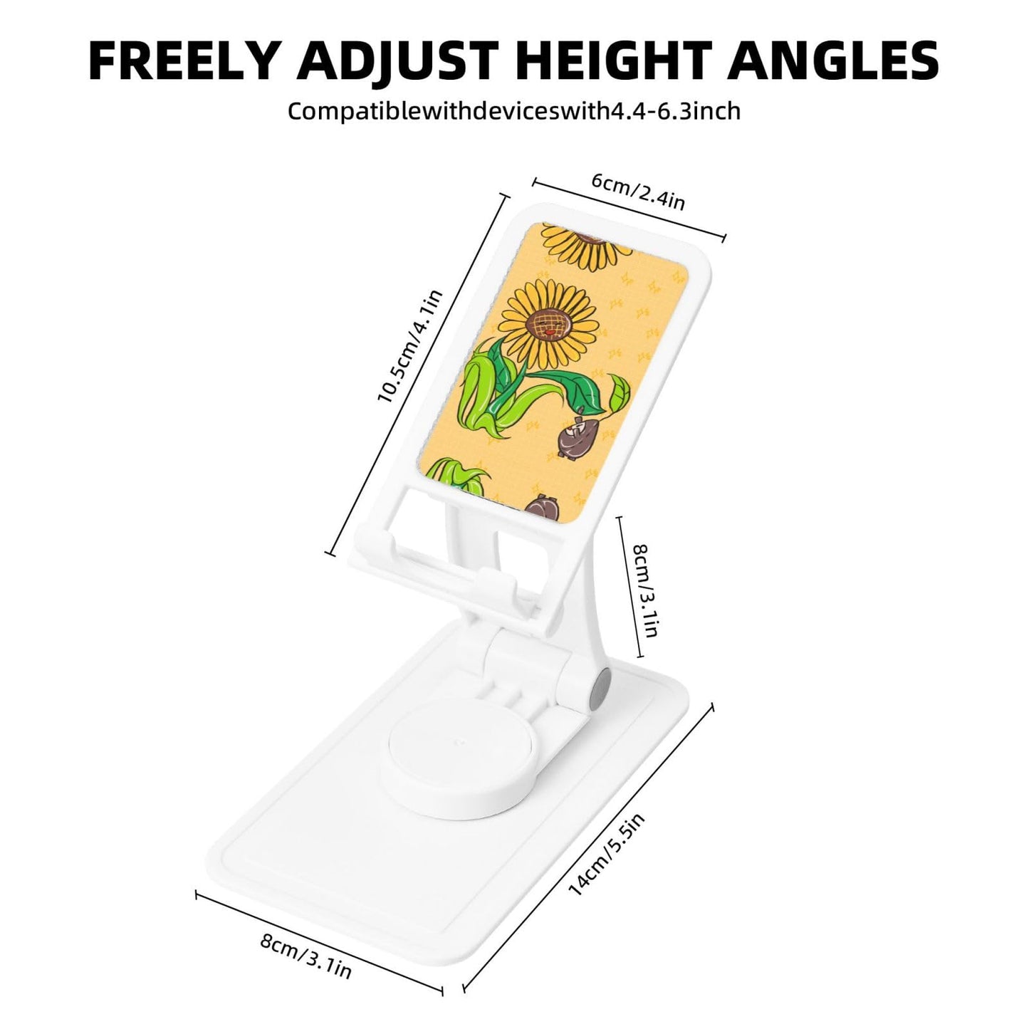 Sunflower Seeds and Sunflowers Cell Phone Stand 360° Adjustable Foldable Desktop Phone Holder Cradle Compatible with Most Mobile Phones White