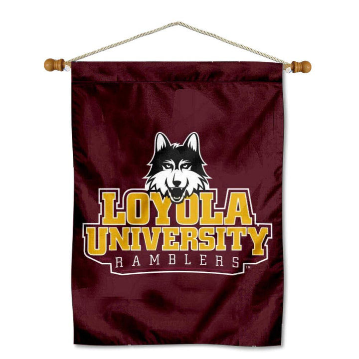 College Flags & Banners Co. Loyola Ramblers New Wordmark Banner Flag and Wood Banner Pole Set