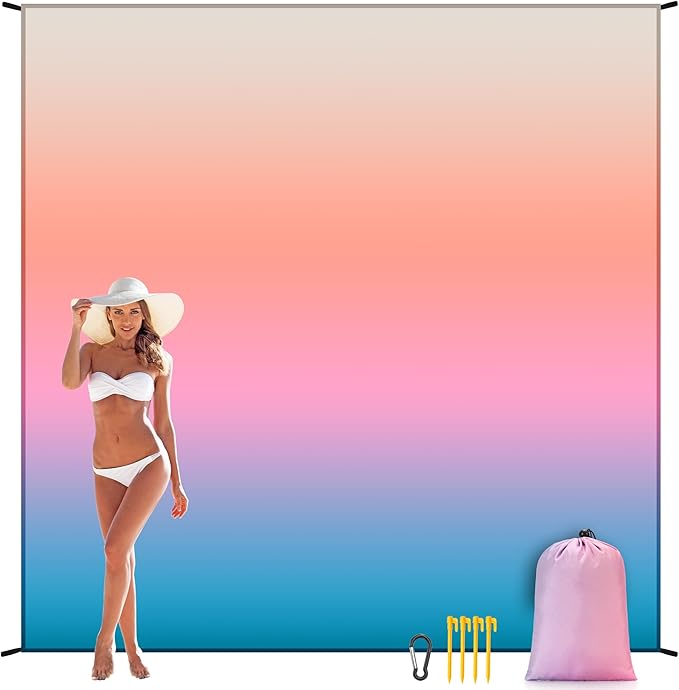 Beach Blanket Sandproof Extra Large Beach Mat Adults Waterproof Quick Drying Sand Free Mat Made by Premium Polyester with 4 Stakes & 4 Corner Pockets for Outdoor Travel Camping Hiking