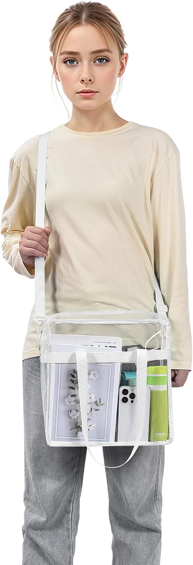 USPECLARE Clear Tote Stadium Approved, Security Travel & Gym Clear Bag for Work Sports Games Concerts