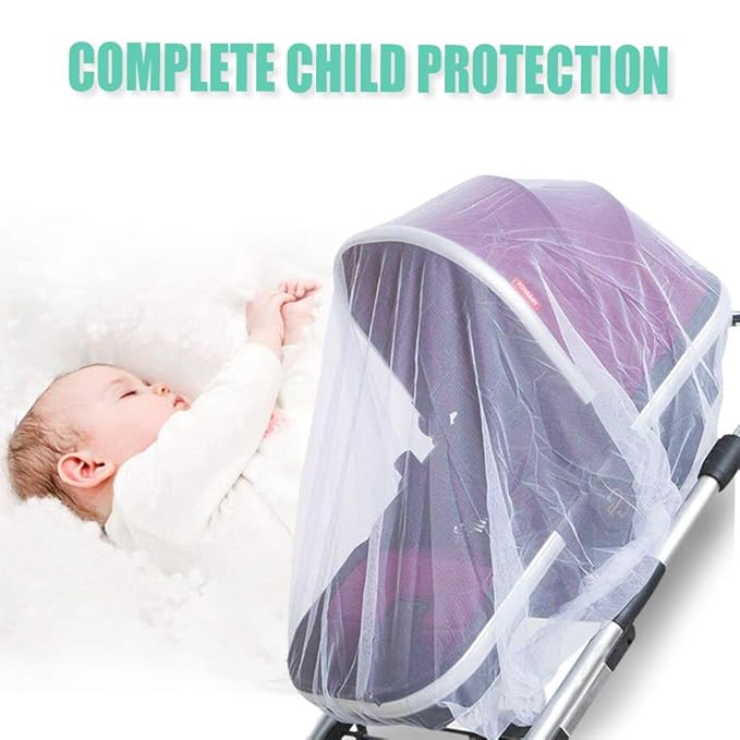 Durable Baby Stroller Mosquito Net (2 Pack) - Universal Elastic Edge Mesh Cover for Bassinets, Cradles, Playards, Car Seats & Mini Cribs | Breathable Travel Essential Newborn Protection (White)