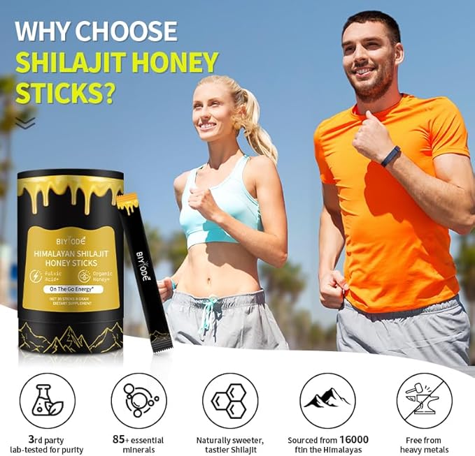 Taste of Honey Shilajit | Pure Himalayan Shilajit | Ashwagandha, Gokshura | Fulvic Acid & 85+ Trace Minerals for Men, Women | Non-GMO | Lab Tested | 30 Sticks
