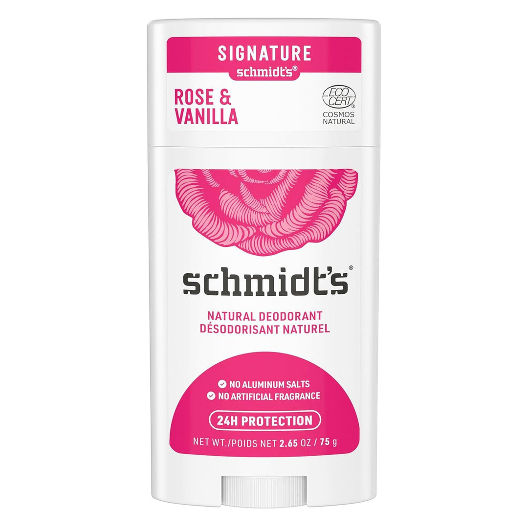 Schmidt's Aluminum-Free Vegan Deodorant Rose & Vanilla with 24 Hour Odor Protection for Women and Men, Natural Ingredients, Cruelty-Free, 2.65 oz