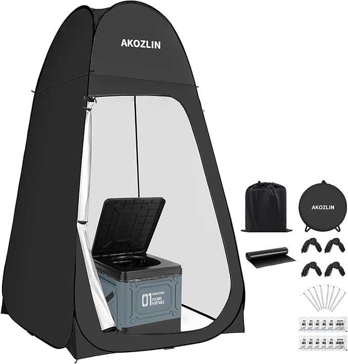 AKOZLIN Portable Pop Up Shower Tent with Camping Toilet for Camping Beach Outdoor Use 47.2" Lx47.2 Wx74.8 H