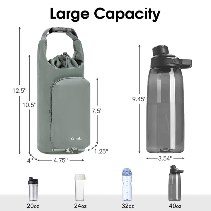 Ceneda Water Bottle Carrier Bag with Phone Pocket 32oz 40oz Tumbler Insulated Water Bottle Holder with Adjustable Shoulder Strap Carrier Sling Bag (Grey)