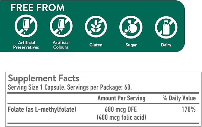 Active Folic, Folic Acid Supplement for Pregnancy, 60 Capsules, Fights Tiredness & Fatigue, 3X Better Absorption of L-Methylfolate, Vegan, Gluten Free & Sugar-Free, 2 Month Supply