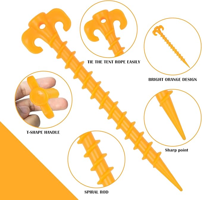 AYAMAYA 8/12/16 PCS Spiral Tent Stakes, 8 Inch Screw in Sand Stakes, Easy Installation Camping Ground Stakes, Tent Spikes with Storage Bag for Beach Garden Yard Canopy Tarp Rainfly Tent Accessories