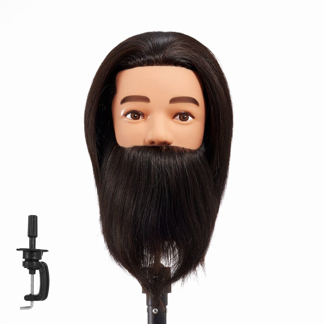 Hairginkgo 100% Human Hair Male Mannequin Head With Beard, Cosmetology Mannequin Training Head (Black)