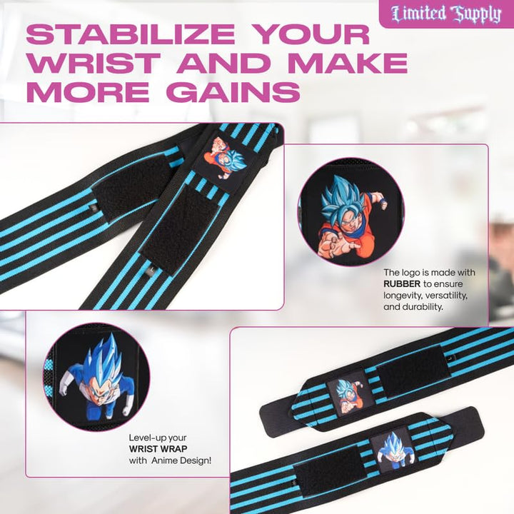 CROWN Anime Wrist Wraps 2 Pairs Bundle - 24" Lifting Straps for Men and Women - Gym Accessories Support Weightlifting, Powerlifting, Strength Training, Workout (Duo F)