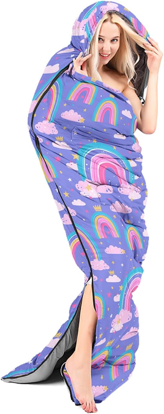 AILONEN Kids Floral Cat Camping Sleeping Bags,Lightweight & Waterproof,3 Season Warm & Cool Weather,Kawaii Kitten Sleeping Bags for Girls Adults,Travelling,Outdoors