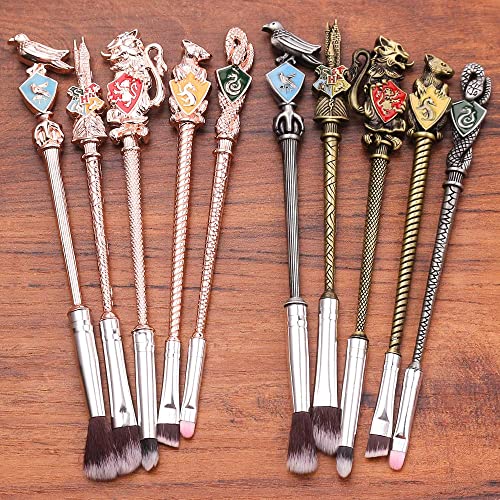 【2 Color Options】Metal Wand Gifts Makeup Brushes Set Wi-zard Wand Makeup Brushes Set Make Up Brushes for Women - Brushes Holder Pot Not Included HP_RoseGold_5PCS