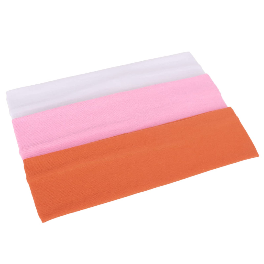 Mapofbeauty 3 Pack Yoga Headbands Stretchy Cotton Head Band Hairwarp Sports Running Exercise Gym (White/Pink/Orange)