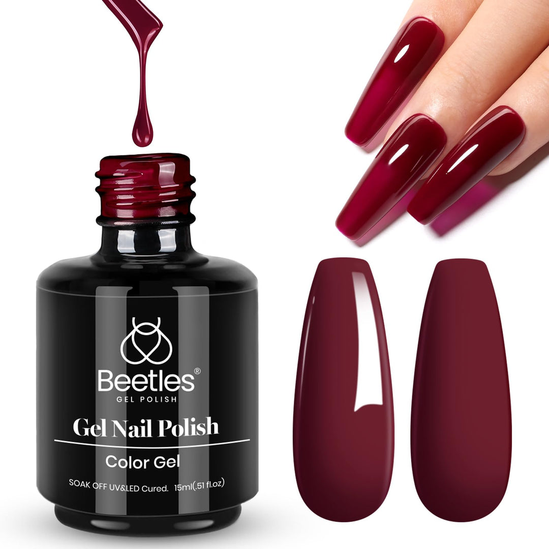 Beetles Gel Nail Polish, 1 Pcs 15Ml Oxblood Red Full Maroon Red Color Soak Off Gel Polish Nail Art Manicure Salon Diy Uv Lamp Cu
