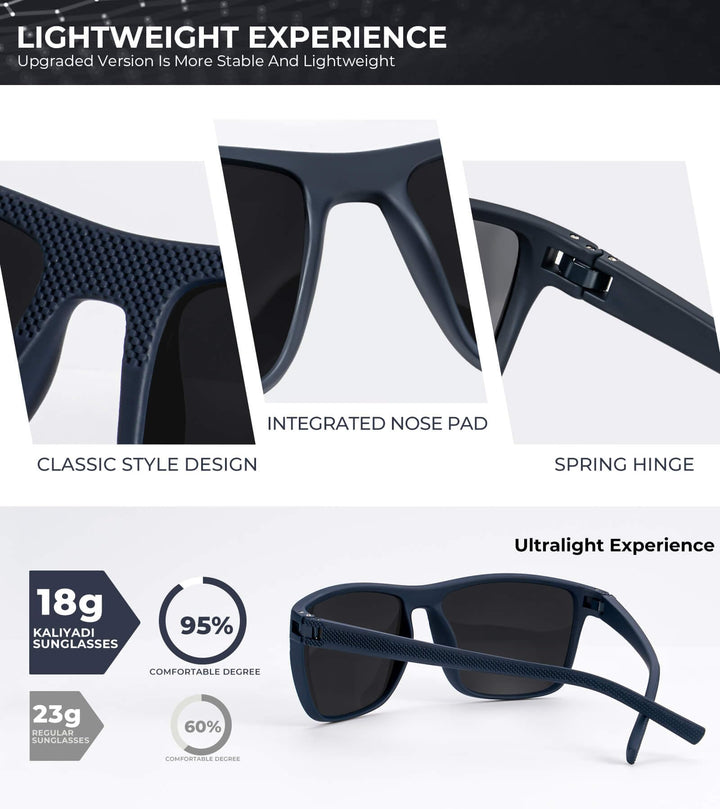 KALIYADI Polarized Sunglasses Men, Lightweight Mens Sunglasses Polarized UV Protection Driving Fishing Golf (Frame Blue|Lens Black/Dark Blue/Red)