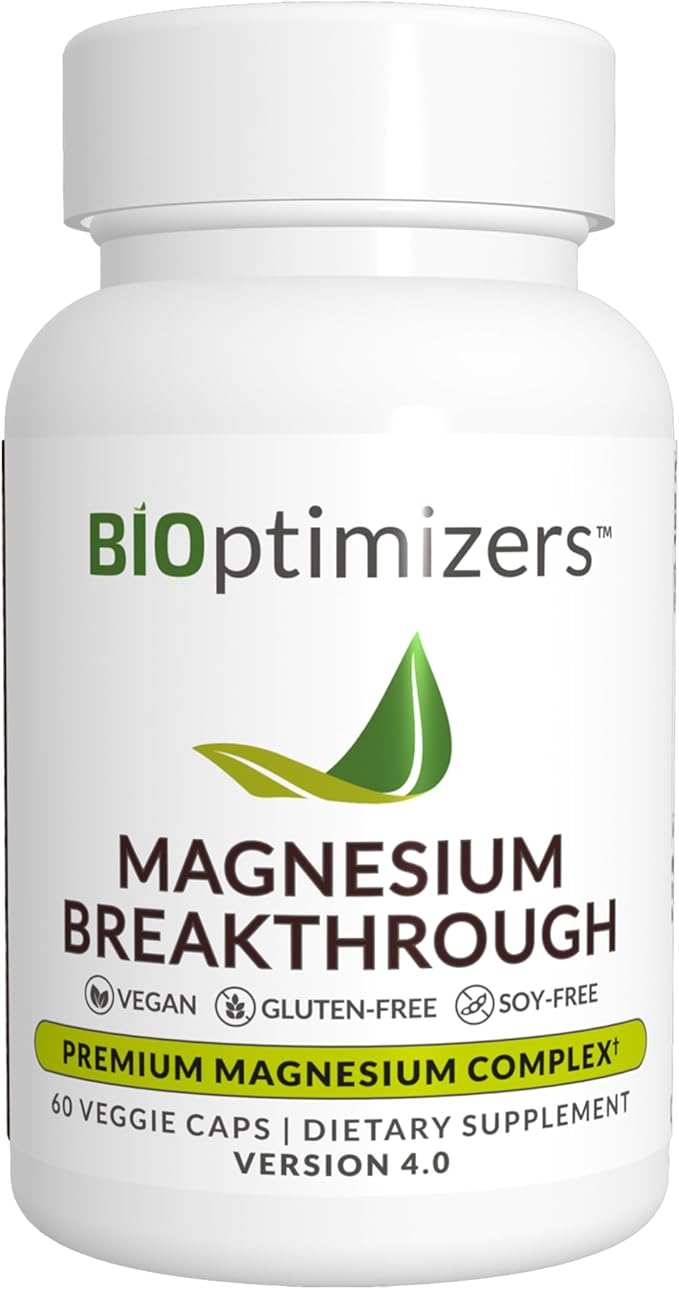 BIOptimizers Magnesium Breakthrough Supplement 4.0 - 7 Forms of Mg: Glycinate, Malate, Citrate, and More - Natural Support for Sleep and Cognitive Function - 60 Capsules- Calming Vitamins Complex