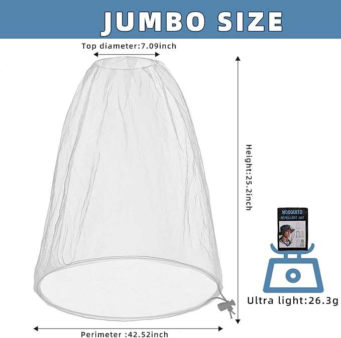 2 Pack Ultra Large Mosquito Net 42x25 Inches Mosquito Head Net Oversized Insect Netting Bug Fits Most Hats for Gardening Hiking Fishing Traveling(Light Gray)