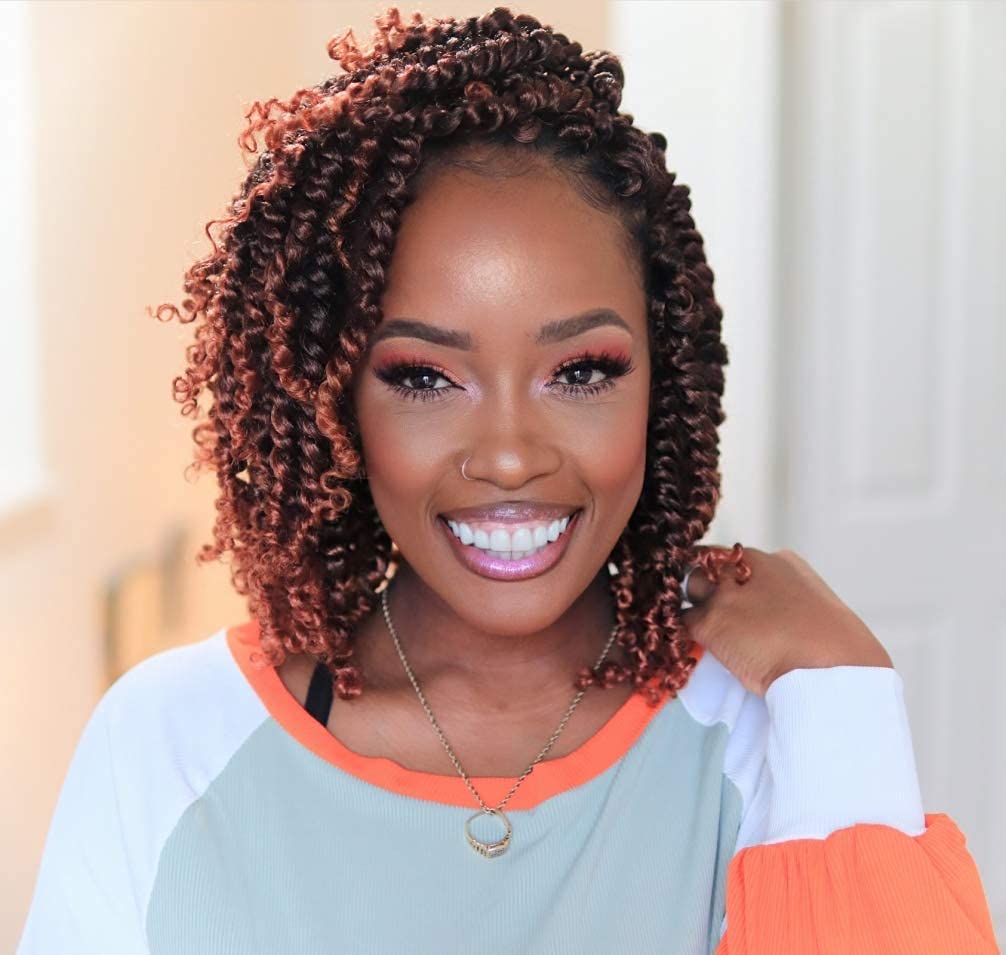 Toyotress Tiana Passion Twist Hair - 16 Inch 8 Packs Pre-Twisted Crochet Braids Ombre Orange, Shoulder Length Pre-Looped Synthet