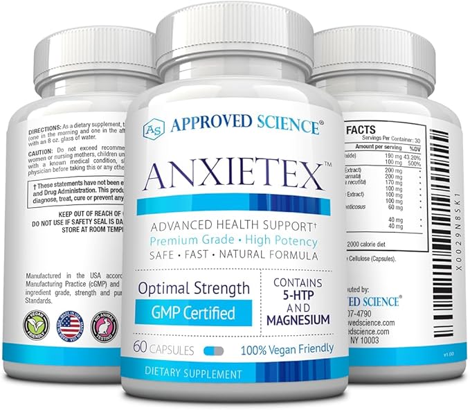 Approved Science Anxietex - Calm and Relaxation - L-Theanine and Magnesium - 60 Capsules - Vegan Friendly - 1 Month Supply