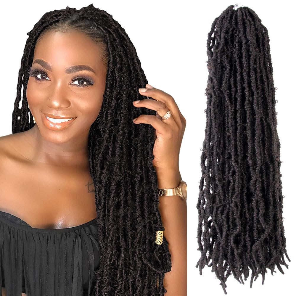 Bohobabe 18 Inch Light Weight Butterfly Locs Crochet Hair 8 Packs Long Brown Distressed Butterfly Faux Locs Crochet Hair, 4#