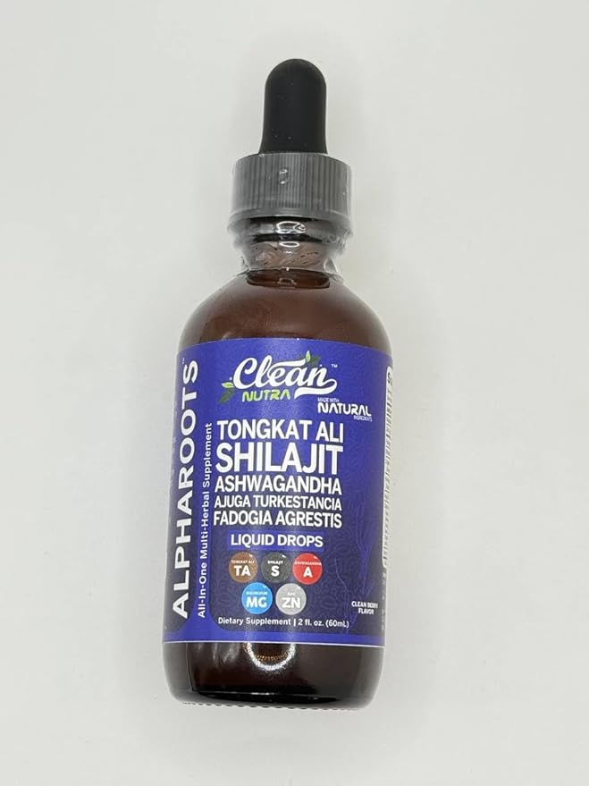 Tongkat Ali Liquid Drops Shilajit, Ashwagandha, Turkesterone, Fadogia Agrestis, Magnesium, Irish Sea Moss, and Zinc Herbal Supplement by Clean Nutra