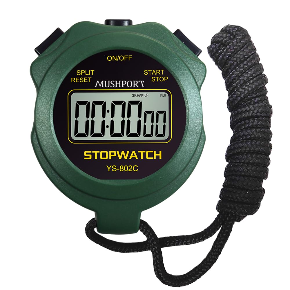 MUSHPORT Stopwatch Timer Only Stopwatch with ON/Off, Silent Stopwatch Simple Operation No Clock No Date No Countdown, Digital Stop Watch for Sports Kids Coaches Swimming Running, Green