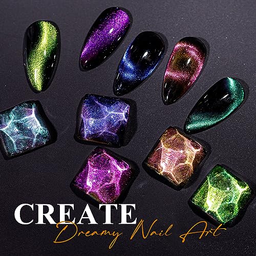 MIZHSE 9D Cat Eye Gel Nail Polish, Magnetic Cat Eye Gel Polish Set, 10ml*6 with 2 Magnets, Classic Colors Chameleon Magic Galaxy Effect Soak off Nail Art, Sparkle Stunning Gel Polish Gift for Women