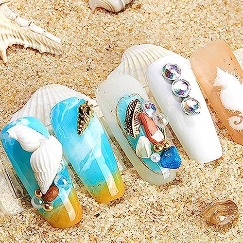 3 Boxes 3D Mixed Ocean Theme Nail Art Rhinestones Accessories Summer Beach Shell Starfish Conch Sea Series Sequin Nail Art Charms with Tweezers for DIY Nail Art Designs Manicure Decoration