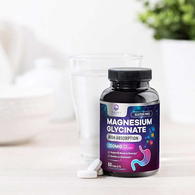 Magnesium Glycinate Chelated for Max Absorption - Supports Bone, Muscle, Nerves & Heart Health, Nature's Sleep and Stress Support, Best Magnesium Supplement Pills for Whole Body Support - 60 Tablets