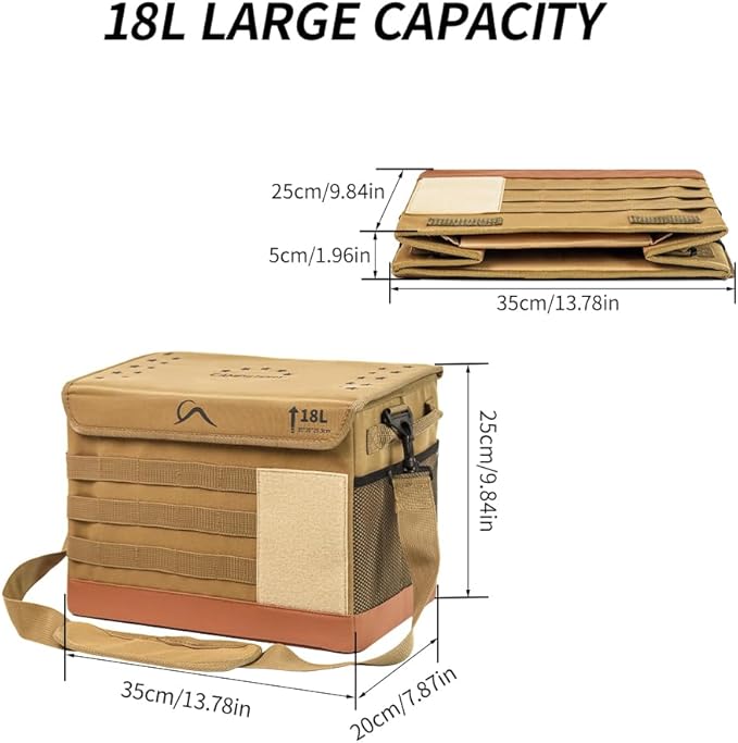 18L Camping Storage Bag, Multifunctional Waterproof Picnic Basket, Tent Stakes Organizer,with Adjustable Shoulder Strap for Hiking Cookware, Travel, Car