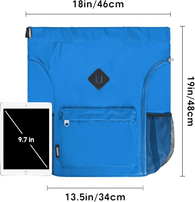 WANDF Drawstring Backpack Sports Gym Bag with Shoes Compartment, Water-Resistant String Backpack Cinch for Women Men(Large,Dark blue)