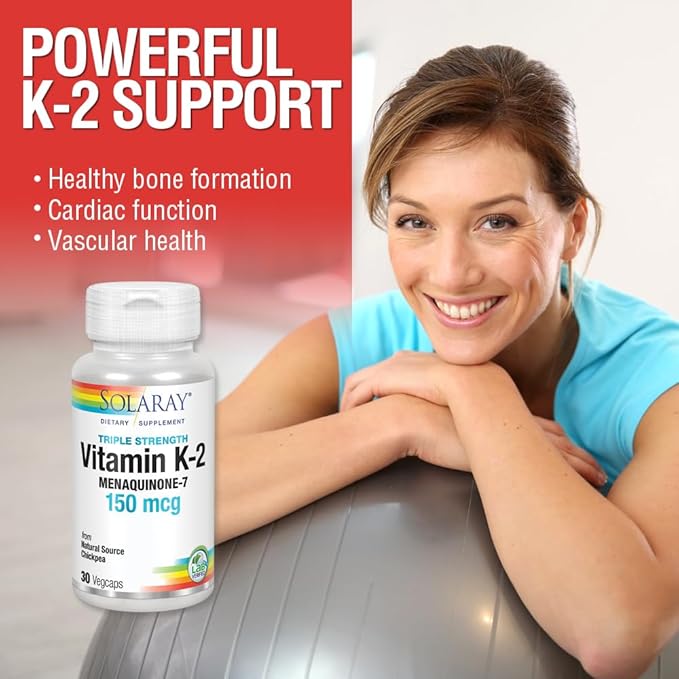 SOLARAY Triple Strength Vitamin K-2 as MK-7, 150 mcg | Heart & Bone Health, Vascular Function Support | 30ct